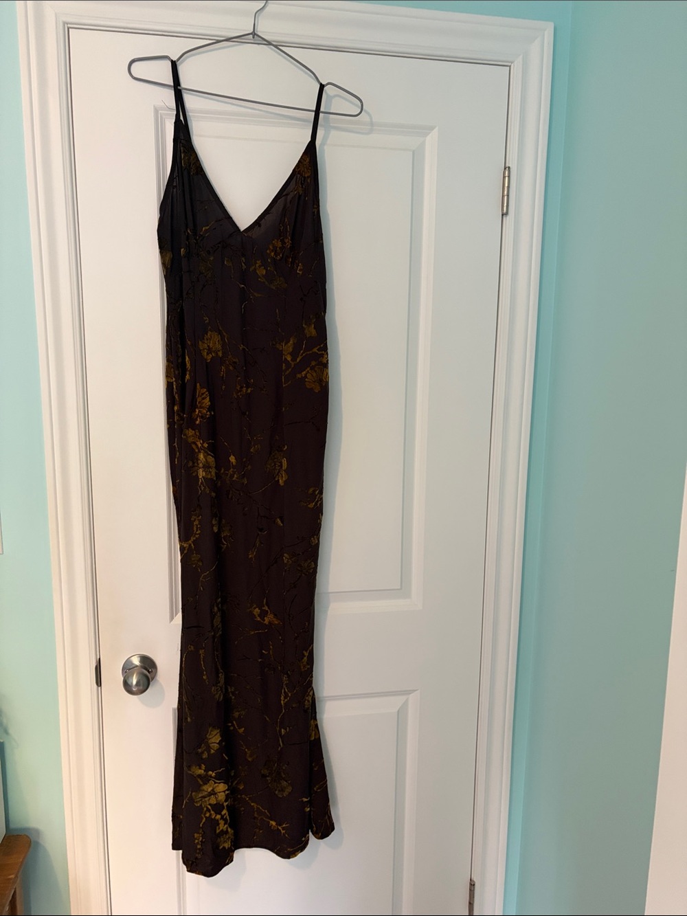 PrettyLittleThing Dark Brown Maxi Dress with Gold Floral Print
